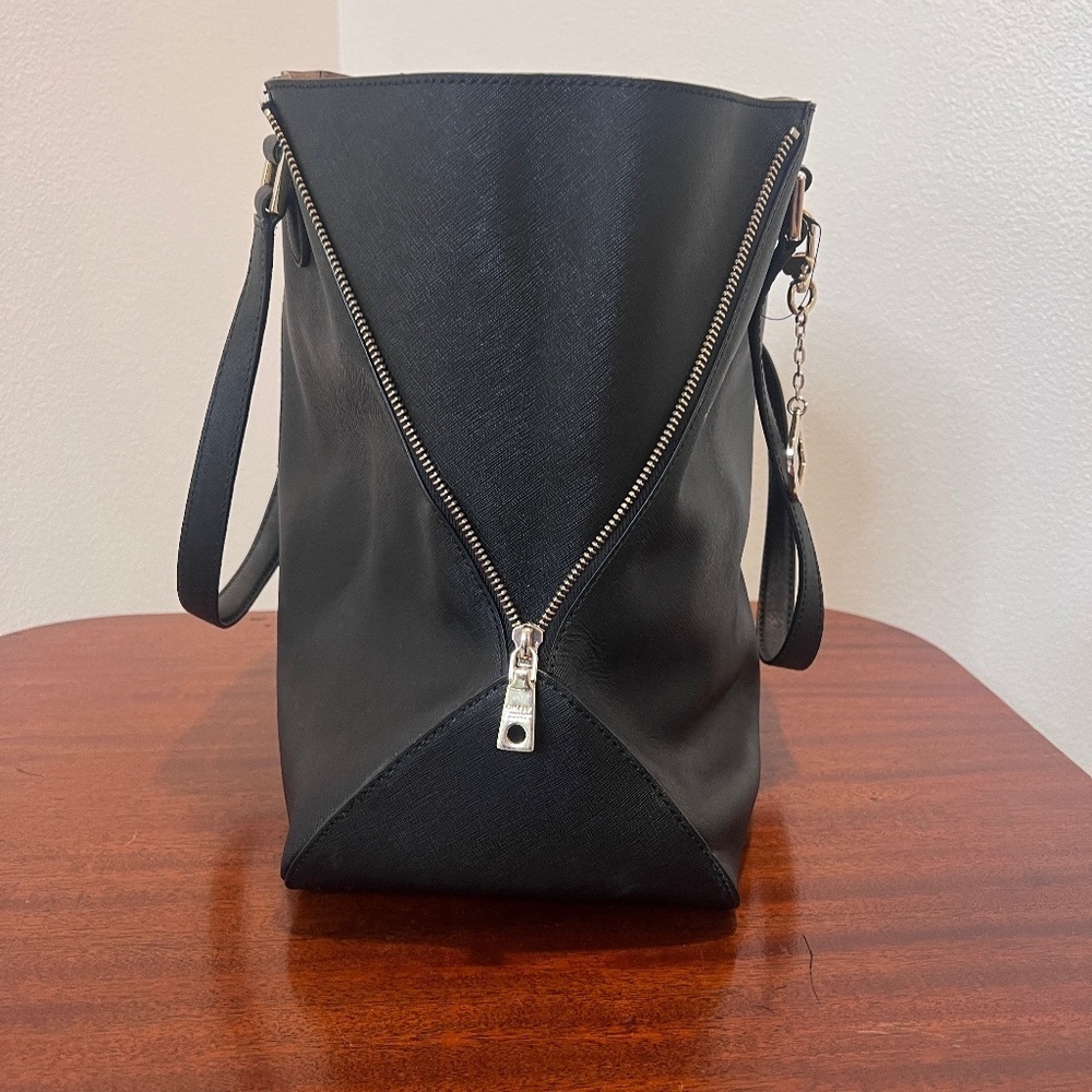 DKNY Black Saffiano Leather Expandable Tote Bag with Charm - Picture 6 of 8